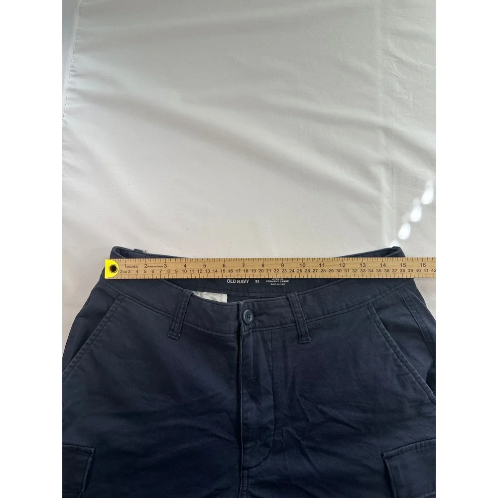 Old Navy Mens 32 Lived-In Straight Cargo Shorts Navy Blue Built-In Flex Stretch